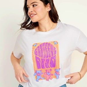 Grateful Dead Dancing Bears Neon Pink Orange Graphic Summer Boxy Tee Old Navy XS